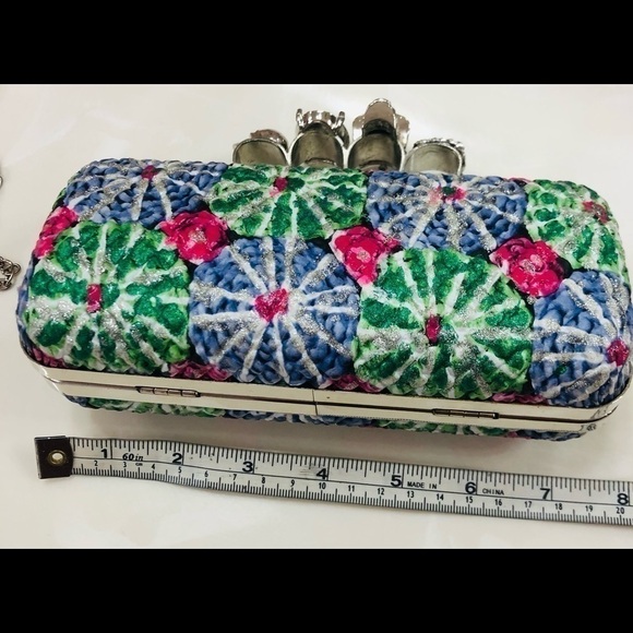 SKULL ring Rhinestone flowers clutch vintage